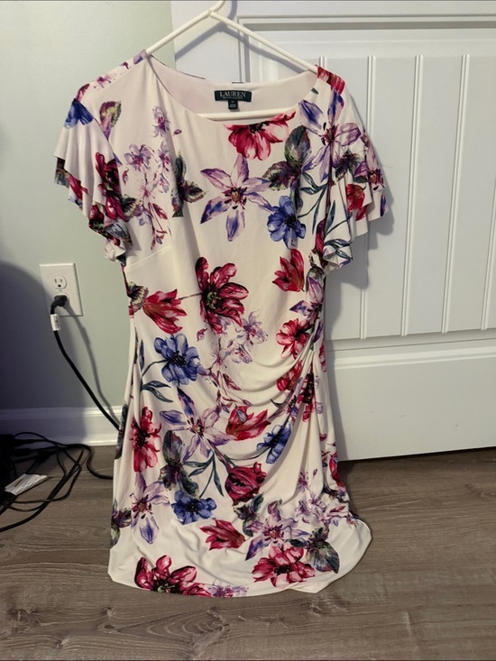 Lauren Ralph Lauren Dresses & Skirts - Lauren Ralph Lauren Cream Floral cocktail Dress with Pink & Blue Blooms